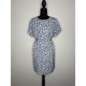 Blue Floral Flutter Sleeve Sheath Dress Spring Garden Party Brunch Large